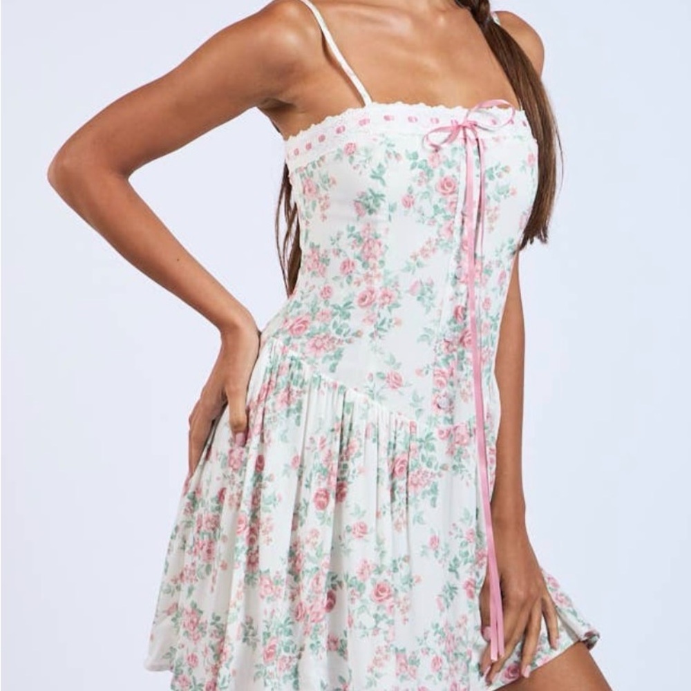 Floral Mini Dress with Pink Rose Print